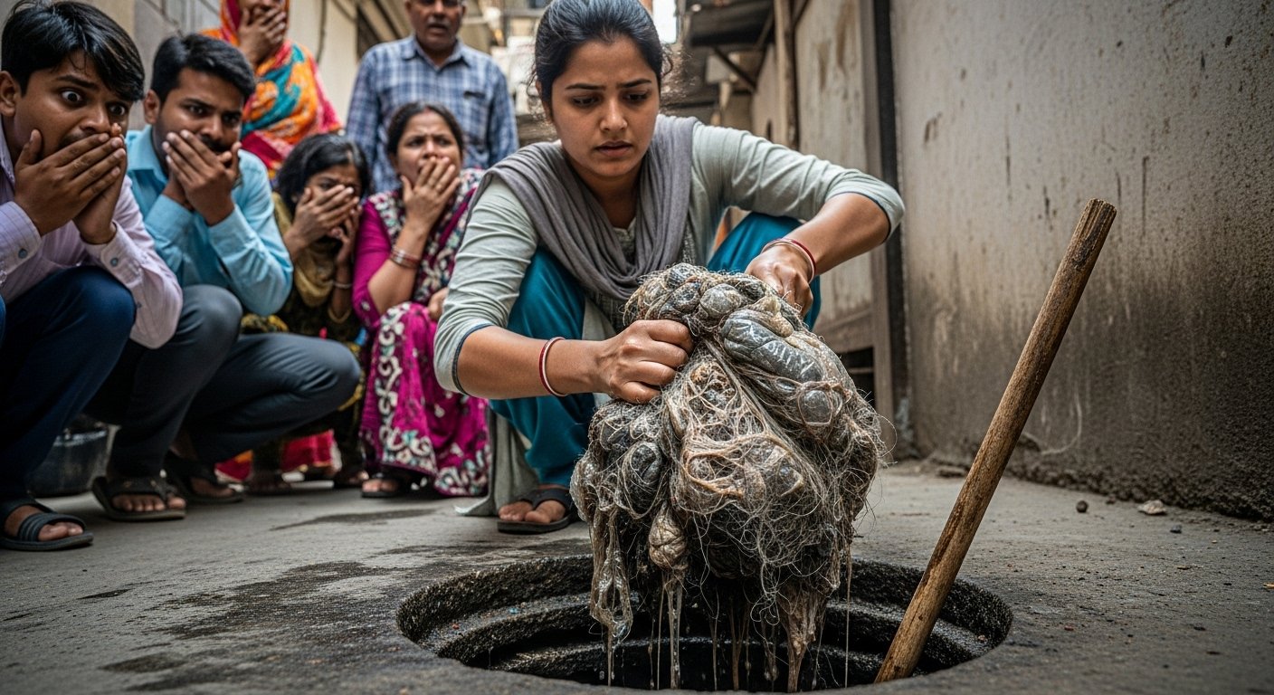 A girl put a stick into a hole, and what she pulled out next made people's hair stand on end!