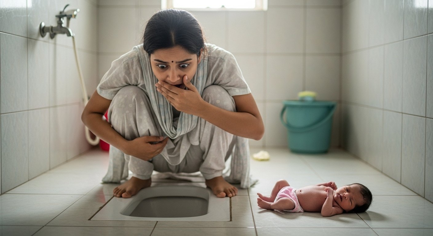 Woman Went to Toilet for Stomach Pain, Gave Birth Instantly, Family Stunned!