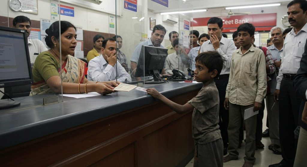 Heart-Wrenching Scene at Bank: Child in Dirty Clothes Arrives, Shows Mother's Account; Staff and Public Stunned