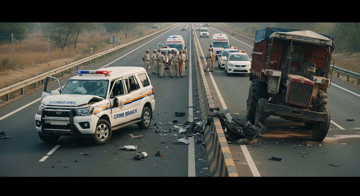 Hamirpur: Horrific Accident on Bundelkhand Expressway, Crime Branch Car Collides with Tractor-Trolley, 2 Policemen Dead, 2 Injured