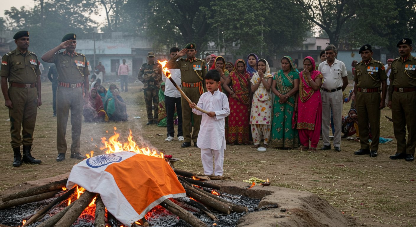 Demise due to heart attack during duty: Hamirpur soldier given a tearful farewell, 8-year-old son lit the pyre