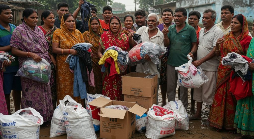 Uproar in Hamirpur Flood Relief: Victims Furious Over Old Clothes Found in 500 Hindustan Lever Kits