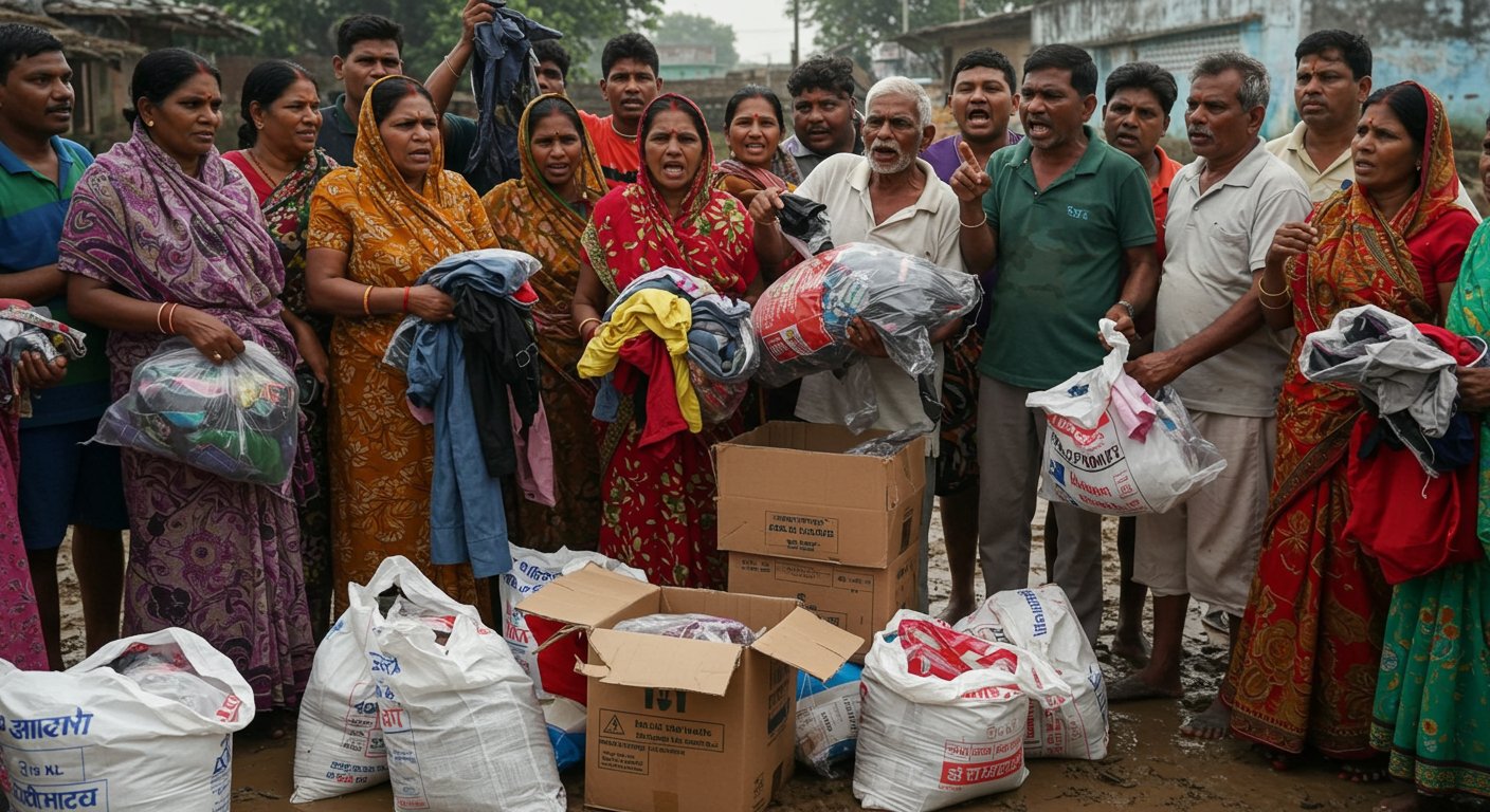 Uproar in Hamirpur Flood Relief: Victims Furious Over Old Clothes Found in 500 Hindustan Lever Kits