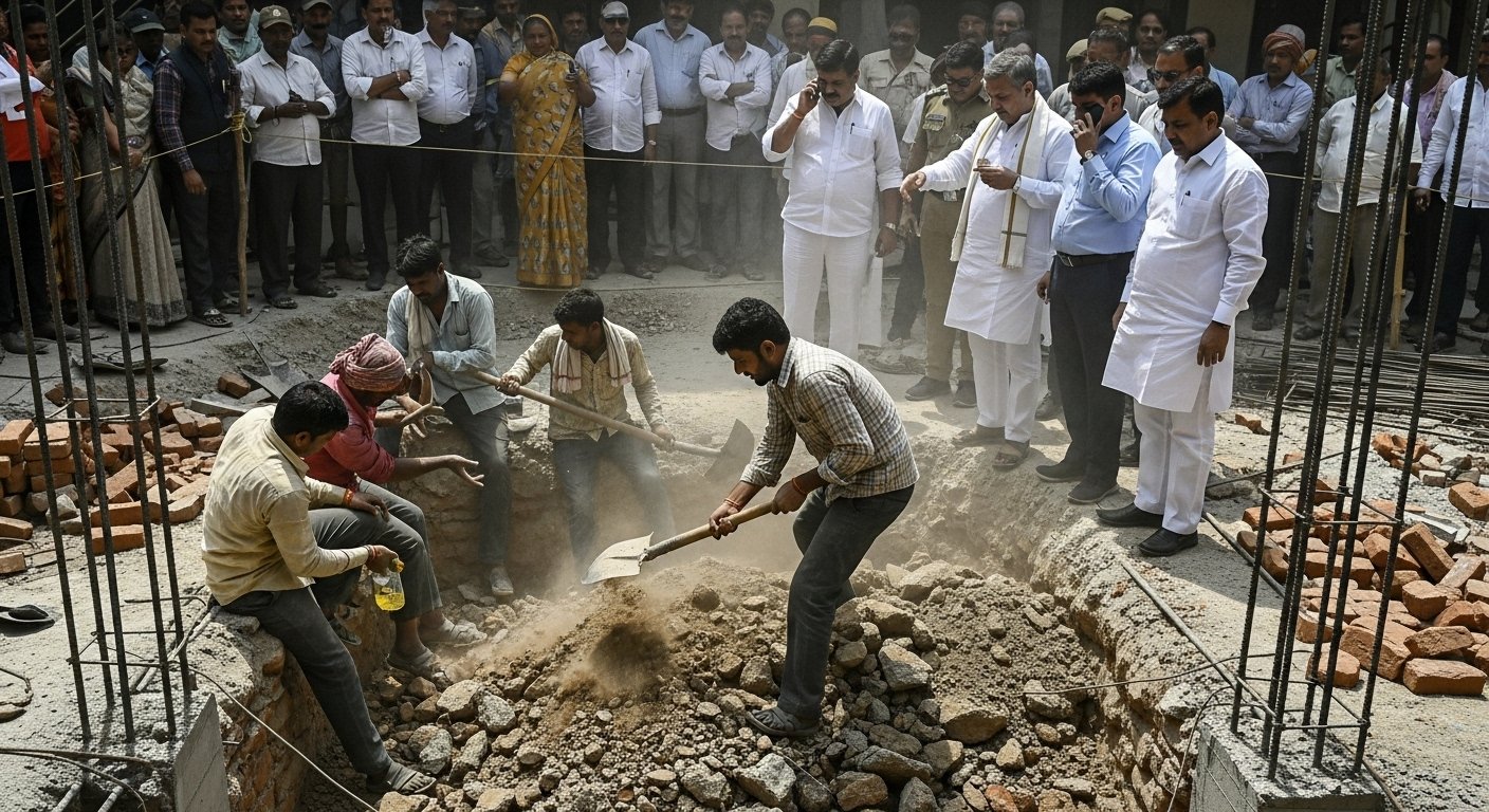 Major accident in Hathras: Two workers buried after soil collapses in under-construction basement, one rescued, rescue operation underway.