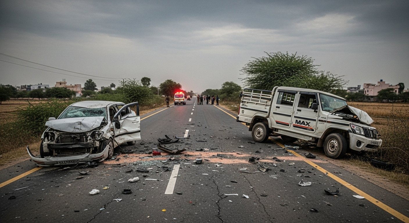 Horrific Road Accident in Hathras: Two Brothers-in-Law Tragically Killed in Car and Max Pickup Collision, Family Engulfed in Grief