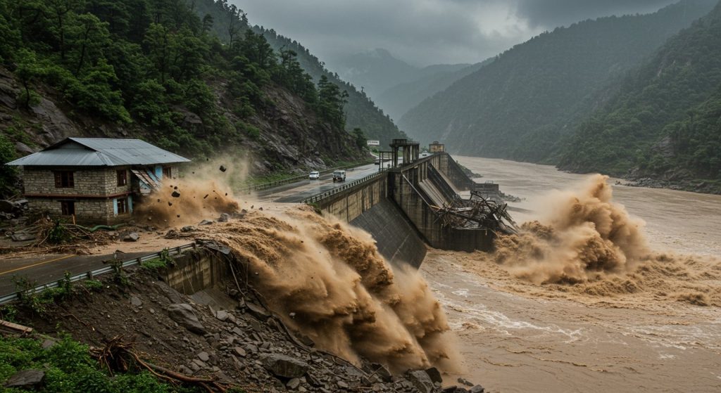 Torrential Rain Wreaks Havoc in Himachal: Chandigarh-Manali Four-lane Blocked, House Collapses in One Second in Mandi; Malana Dam Machinery Washed Away