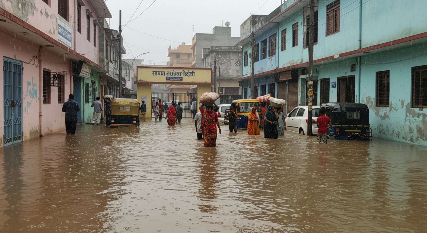 Torrential Rain Wreaks Havoc in Pilibhit: Roads Submerged, Homes Flooded, Schools Closed; Major Flood Threat