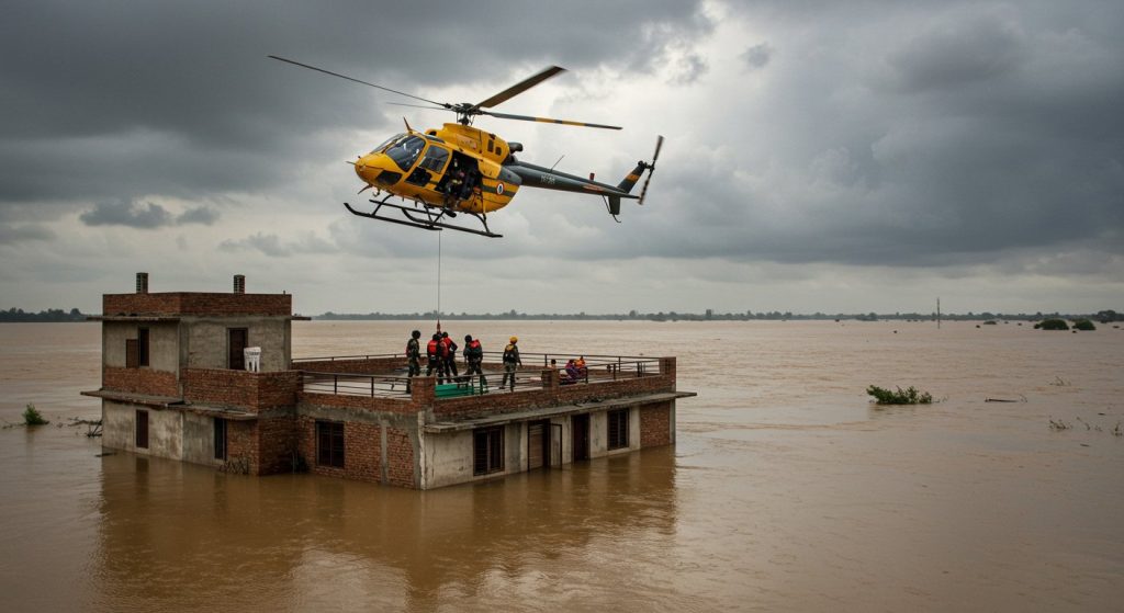 Unusual rooftop helicopter flight and submerged building in Punjab: Army rescued 25 people, 22 trains cancelled in Jammu