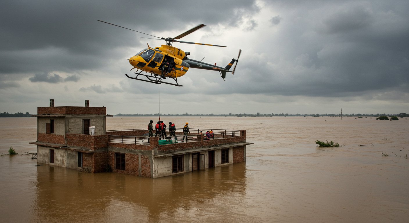 Unusual rooftop helicopter flight and submerged building in Punjab: Army rescued 25 people, 22 trains cancelled in Jammu
