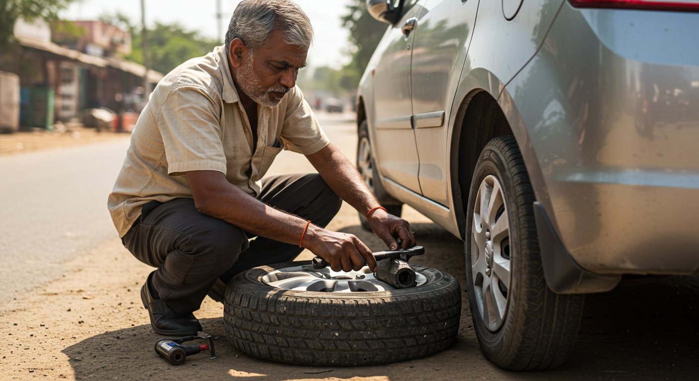 Mechanic's Unique Jugaad After Car Tire Puncture: Video Goes Viral, People Left Amazed!