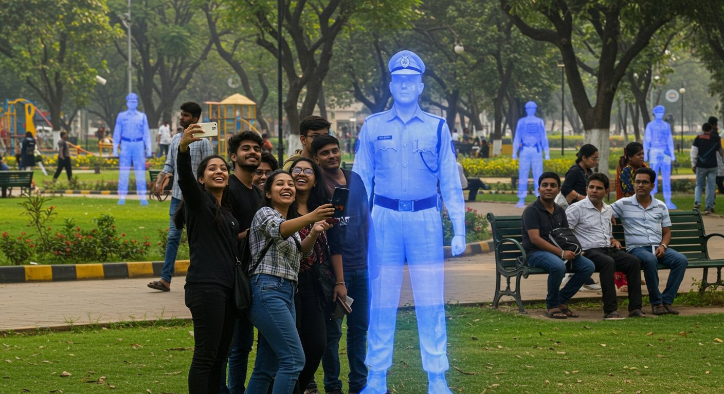 Holographic Policemen Deployed in Park to Prevent Crime, People Heavily Mocking Them