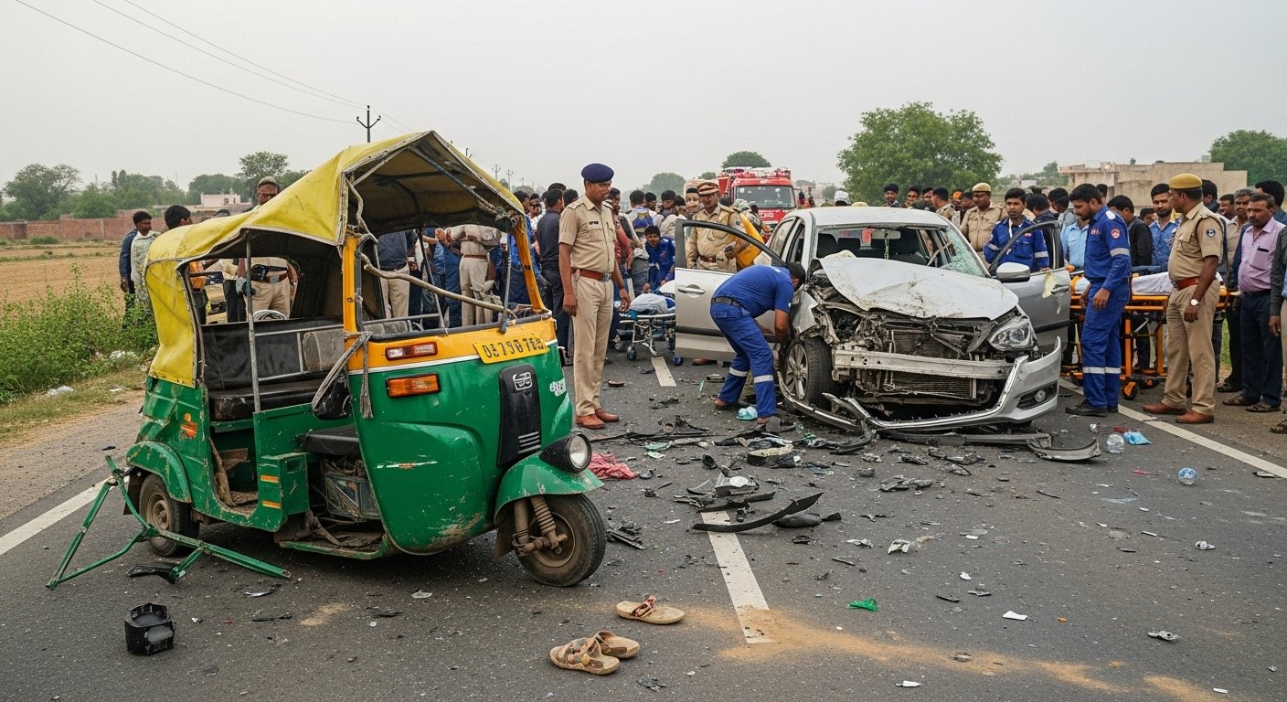Horrific Accident in Pilibhit: Car Crushes Auto, Four Including Child Tragically Killed, Six Injured