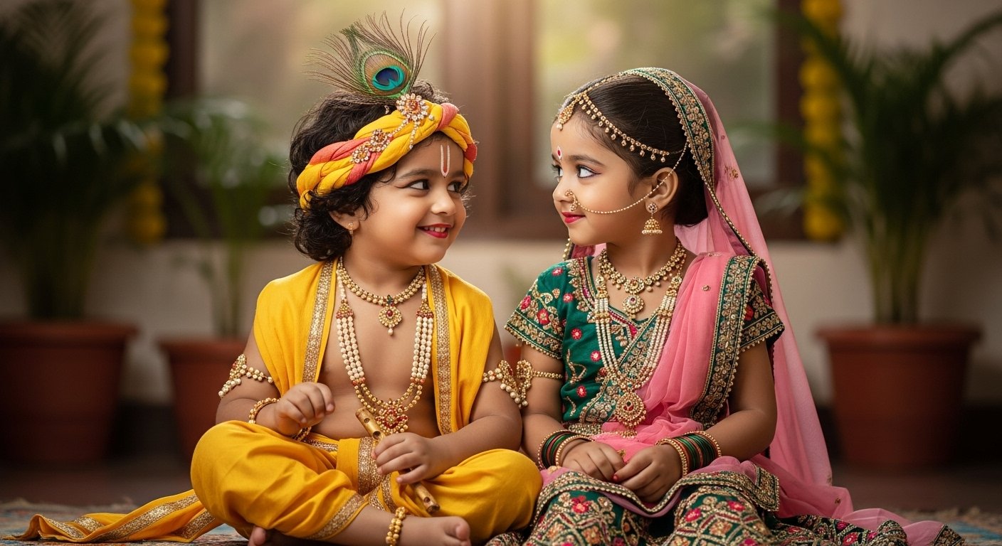 Little Radha-Kanha Charm Everyone's Hearts! Pictures of Children's Adorable Antics Go Viral, Spreading a Wave of Joy Nationwide.