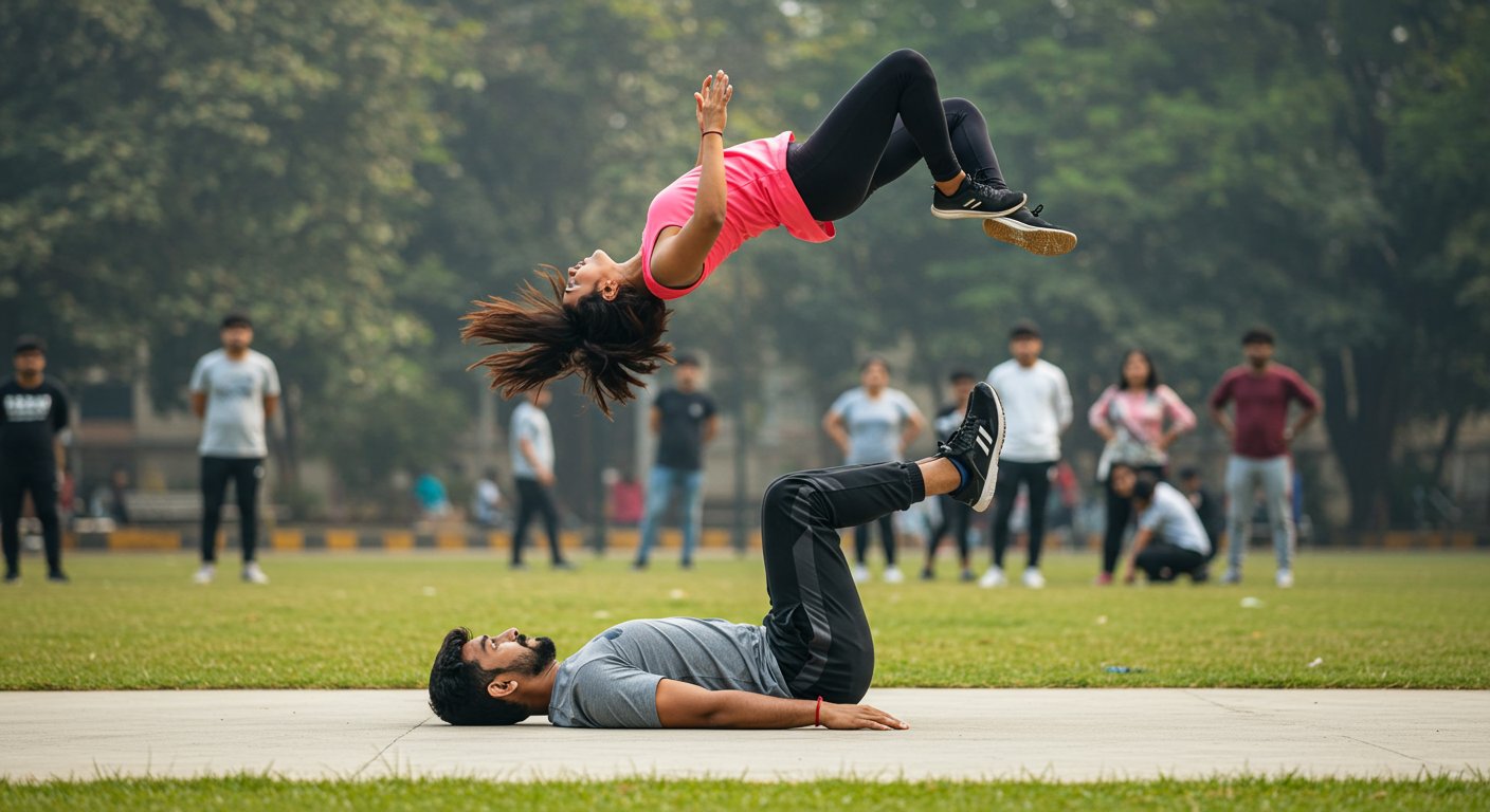 Human or Machine? A Girl's Flip During a Boy's Workout Stunned Everyone!