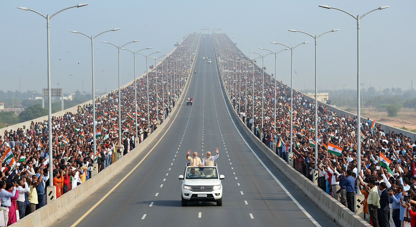 PM Modi Dedicates ₹11,000 Crore Development Projects to Nation, Holds Grand Roadshow on Dwarka Expressway and Interacts with Construction Workers