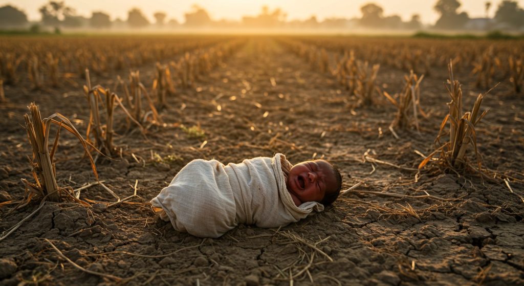 UP: Newborn in field, abandoned on the soil... Cries saved its life