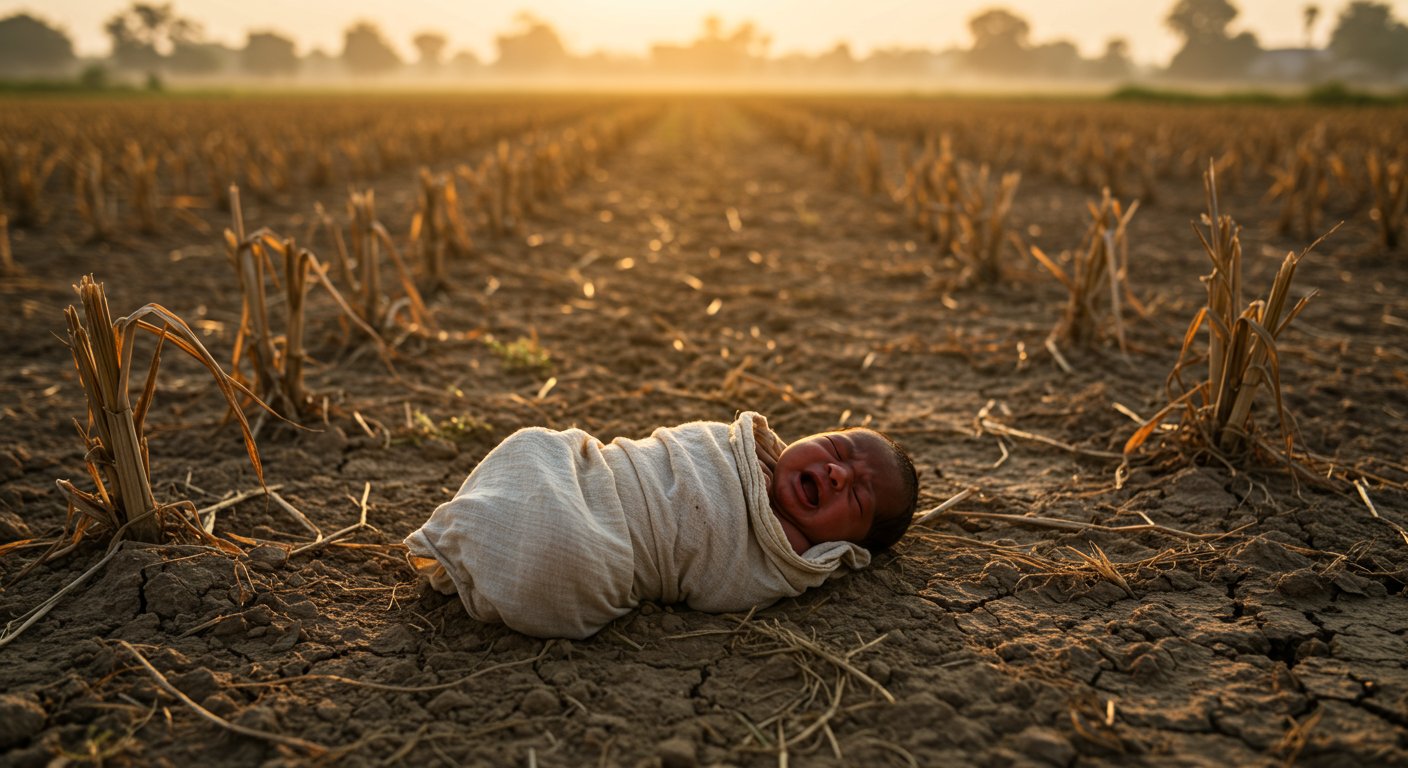 UP: Newborn in field, abandoned on the soil... Cries saved its life