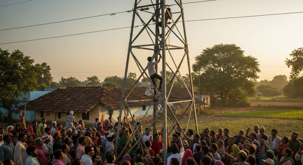 Staking Life for Love: Lover Climbs High Tension Tower Demanding Marriage, Village in a Panic