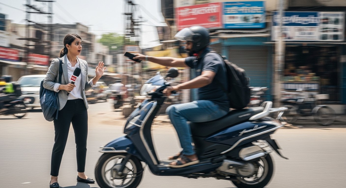 Journalist was ready for live reporting when a biker arrived and did this act; watch viral video.