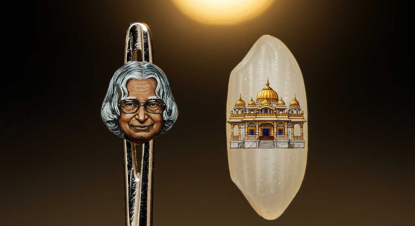 Kalam's Portrait on a Needle's Tip, Grand Ram Temple on Rice: World Amazed by This Nano Artist's Magic!