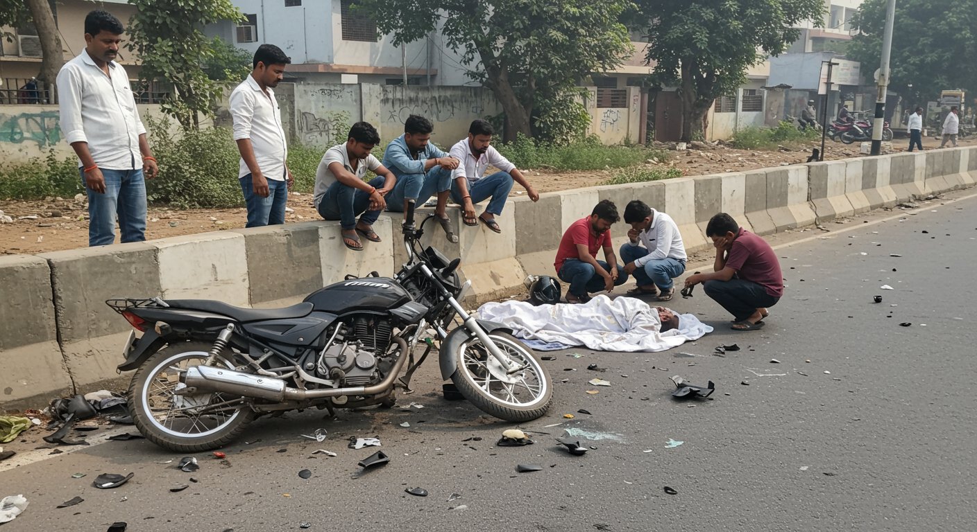Horrific Accident in Kanpur: Bike Hits Divider, Father Killed, Son and Companion Injured