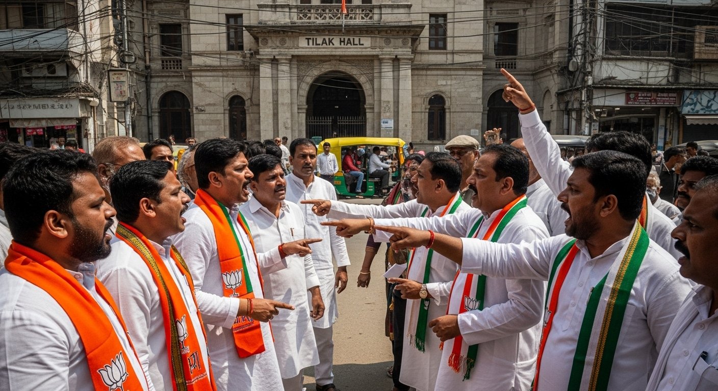 Kanpur Ruckus: BJP-Congress Workers Clash in Front of Tilak Hall, Uproar Lasts Two Hours
