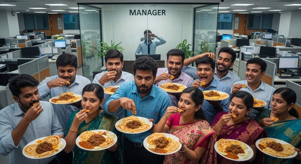 Controversy over beef ban in Kerala Bank: Staff organize 'Meat-Paratha Festival' outside manager's cabin.