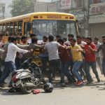 Horrific Accident in Moradabad: School Bus Drags Female Bank Employee 50 Meters, Angry Mob Thrashes Driver