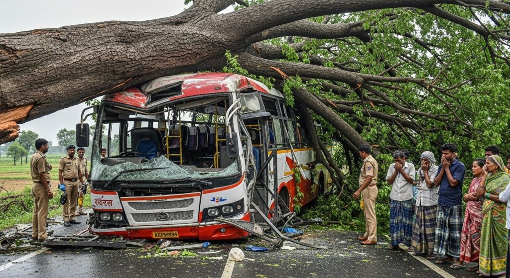 Massive tree falls on moving roadways bus in Barabanki, tragically killing 4 including 3 women teachers; Woman's 'Are you making a video' scream during rescue goes viral.