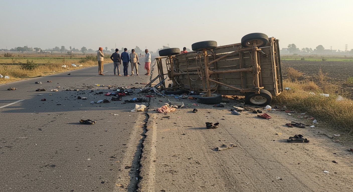 Horrific Road Accident in UP: 'Save Me...' Cries, Blood Spread for 30 Meters, 11 Tragic Deaths; Trolley Overturned, No Time to React