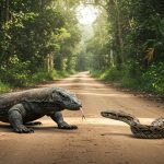 Horrifying Face-Off Between Komodo Dragon And Giant Snake On The Street, Video Goes Viral!