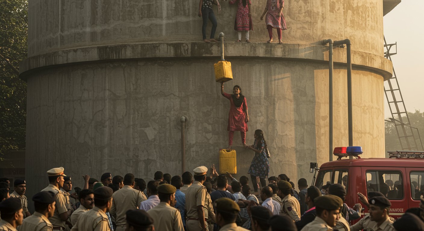 Lecturer Recruitment Exam Controversy Intensifies: Girl Students Climb Tank, Threaten Self-Immolation With Petrol; Administration Panics