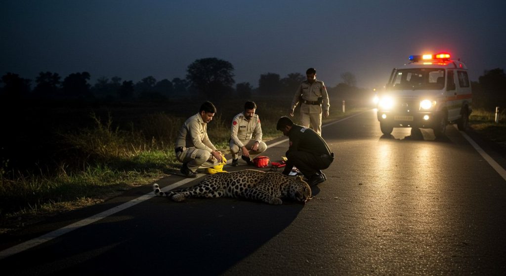Tragic Accident on Amroha Highway: Injured Leopard Dies in 15 Minutes After Being Hit by Vehicle