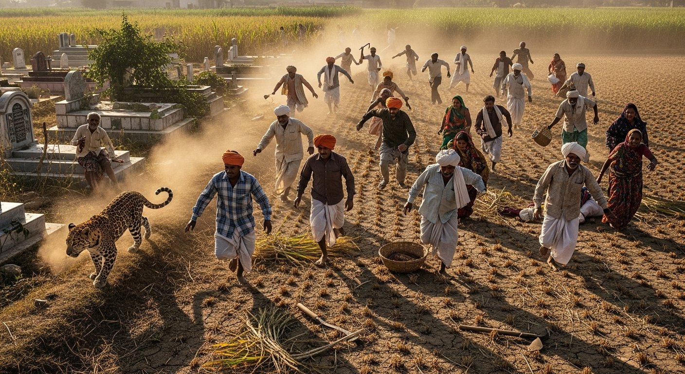 Leopard Terror in Moradabad Causes Panic: Attack in Field, Elderly Injured in Graveyard, Several Hurt in Stampede