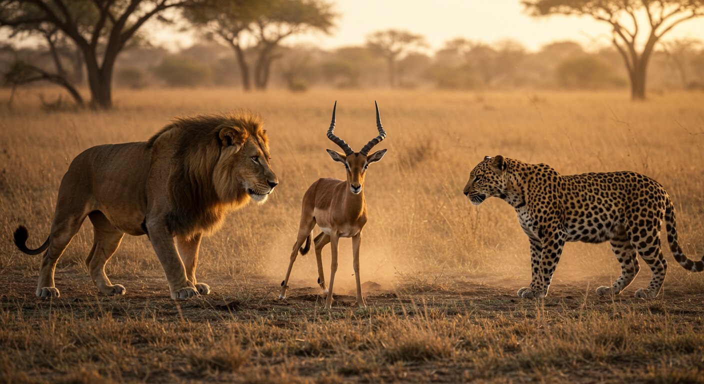 This viral video will make your hair stand on end! When an impala got caught between a lion and a fierce leopard.