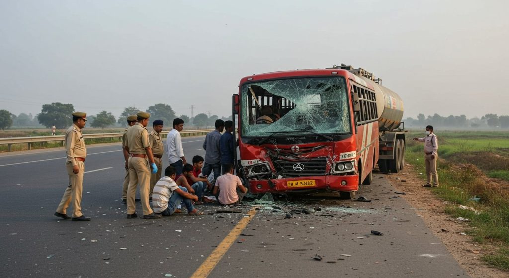 Lucknow: Roadways Bus Crashes Into Tanker Parked on Highway; Driver Dozed Off, Lost Control; 12 Passengers Injured