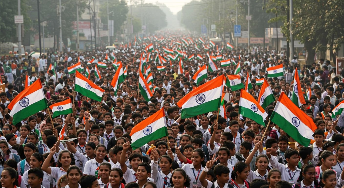 Independence Day Celebration: 'Maa Tujhe Pranam' Echoes from 'Walk for Unity' in Bareilly as Thousands of Children Wave the Tricolor
