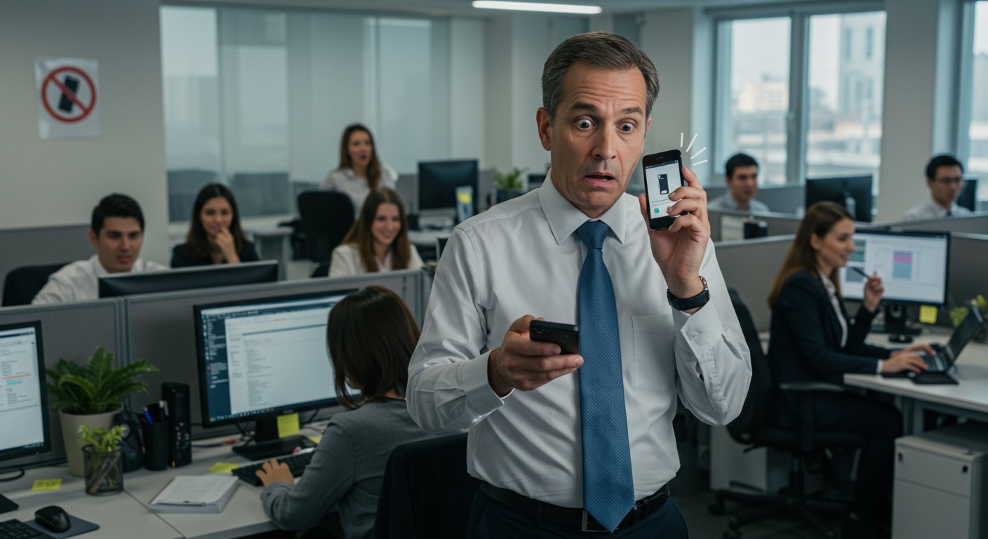 Manager's mobile phone ban in office backfired, he himself got caught by the rule!