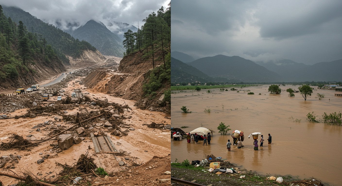 Uttarakhand-Himachal Hit by Sky-borne Disaster: Badrinath NH Closed, Debris on Rail Routes; Schools Shut in 4 Districts, 24 UP Districts Flooded