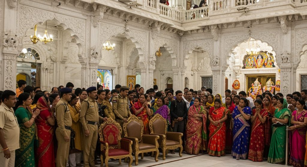 Violation of decorum at Banke Bihari Temple: Devotees enraged by intrusion with VIP chairs and weapons.