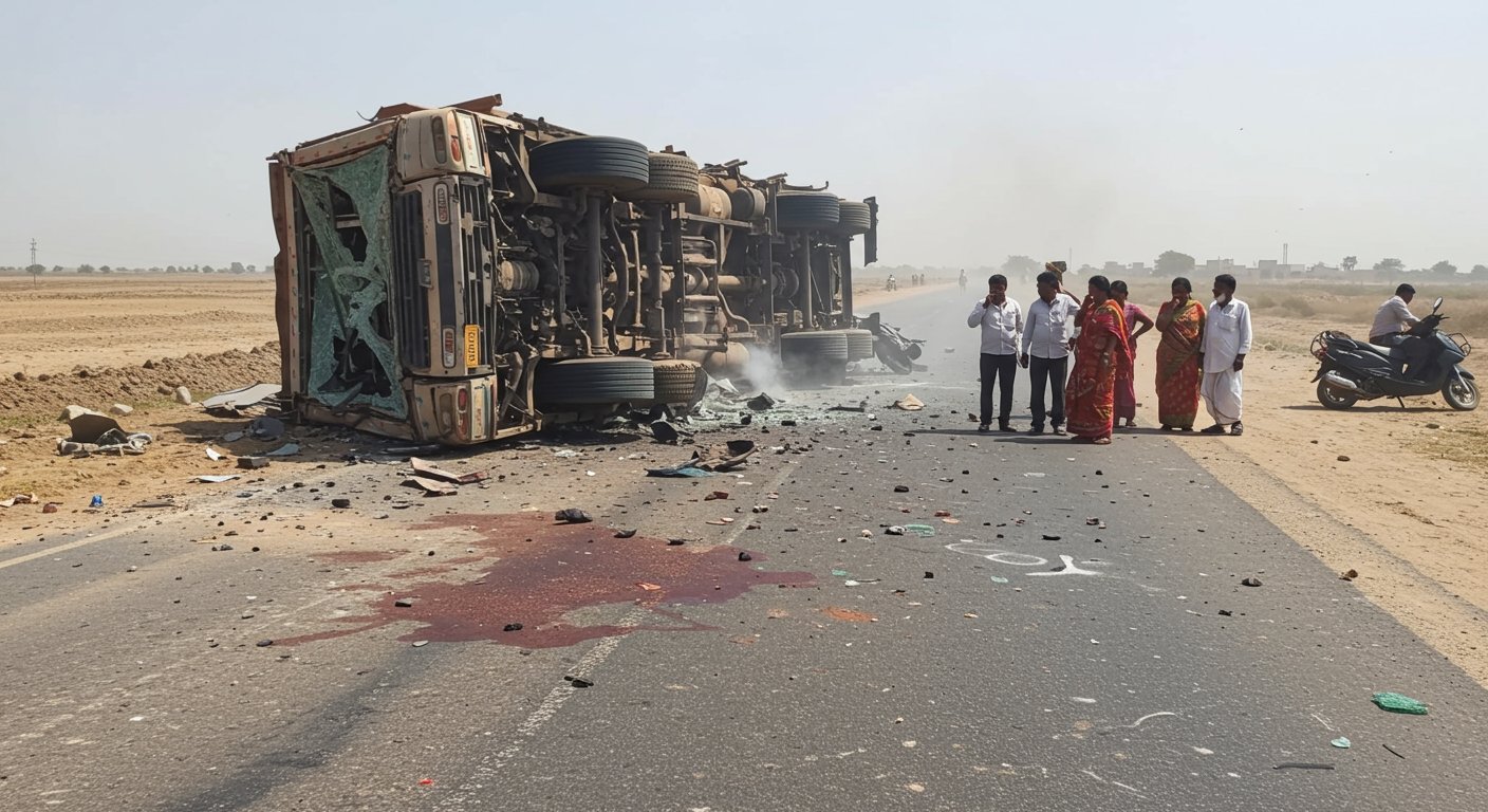 Rampage of Death in Mathura: Out-of-control truck claims three lives, road stained with blood due to an error.