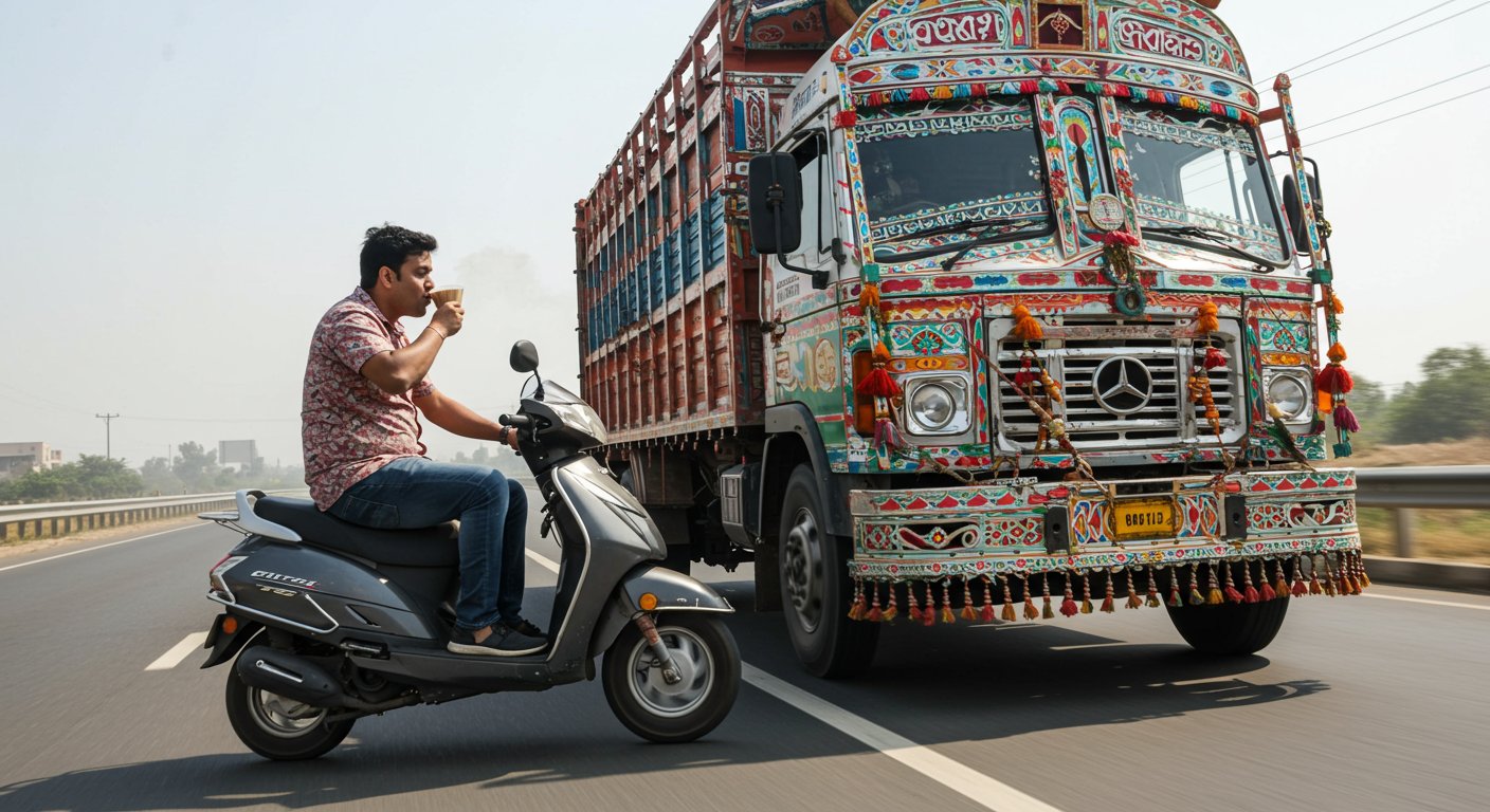 Bizarre Hobby! Viral Video of Drinking Tea While Riding a Scooter on a Truck; This Stunt Is Not Without Danger.