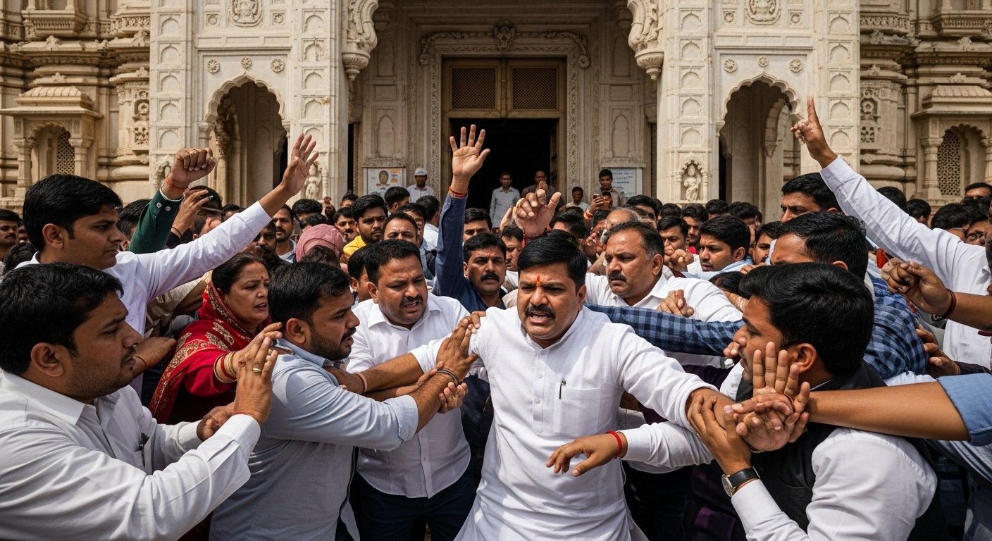Meerut: MLA and MLC stopped at Vilveshwarnath Temple; scuffle, then uproar erupted