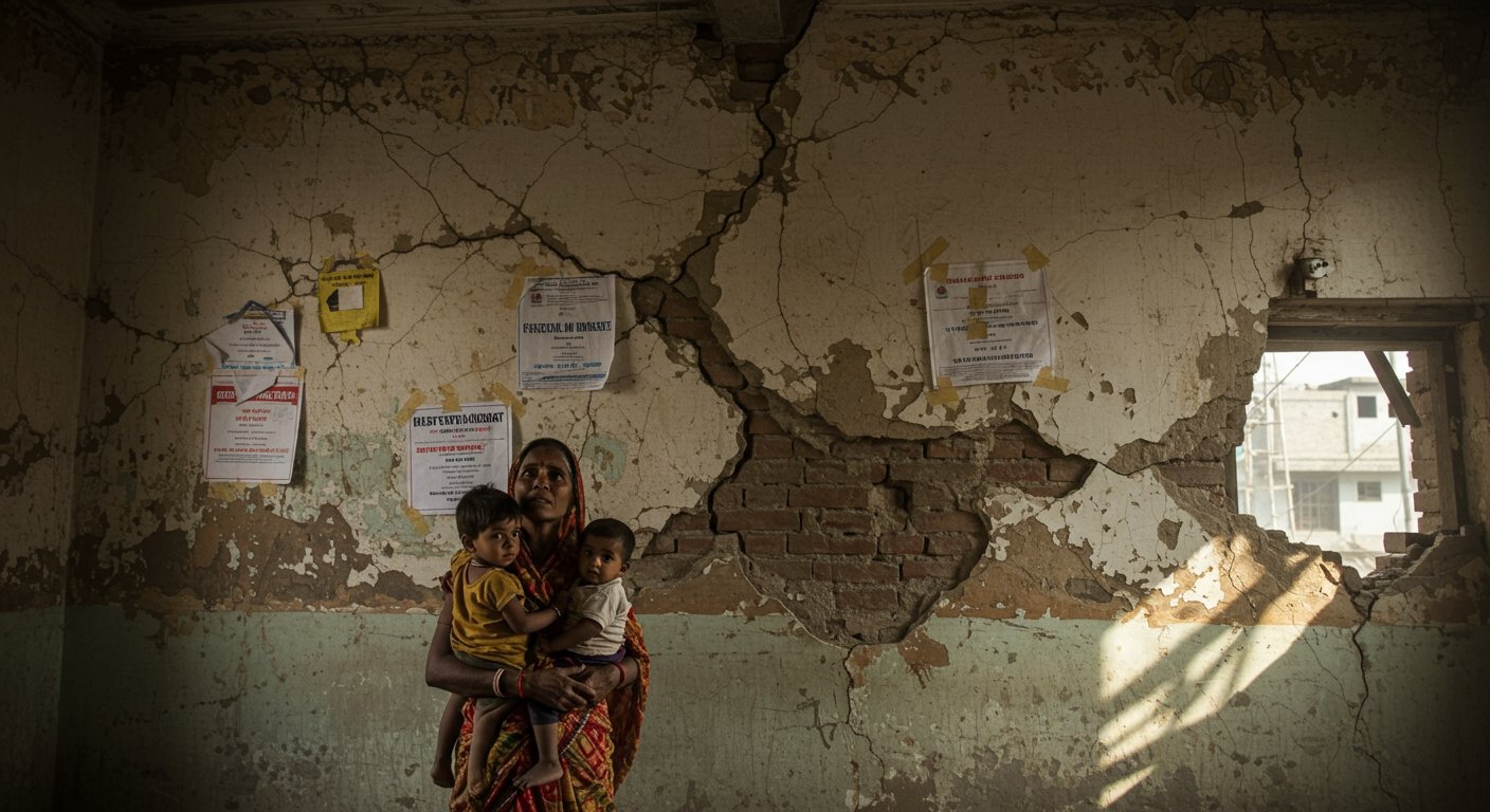 Scene of Terror in UP: House Damaged by Metro Work; Family in Panic Puts 'Help Us' Posters on Walls