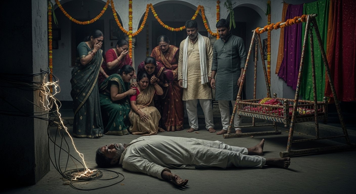 Mourning Amidst Joy in UP: Middle-Aged Man Tragically Dies While Fixing Electric Wire During Grandson's 12th-Day Ceremony