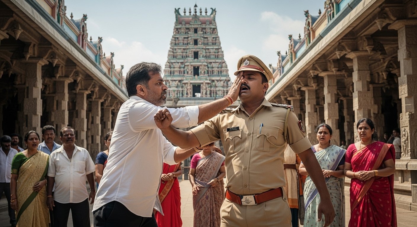 Andhra Pradesh: Minister's brother slapped a police constable for not getting quick entry into the temple, video of the incident went viral
