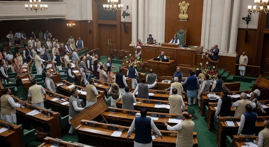 The first day of the UP Assembly monsoon session was marred by uproar, the House will reconvene tomorrow at 11 AM.