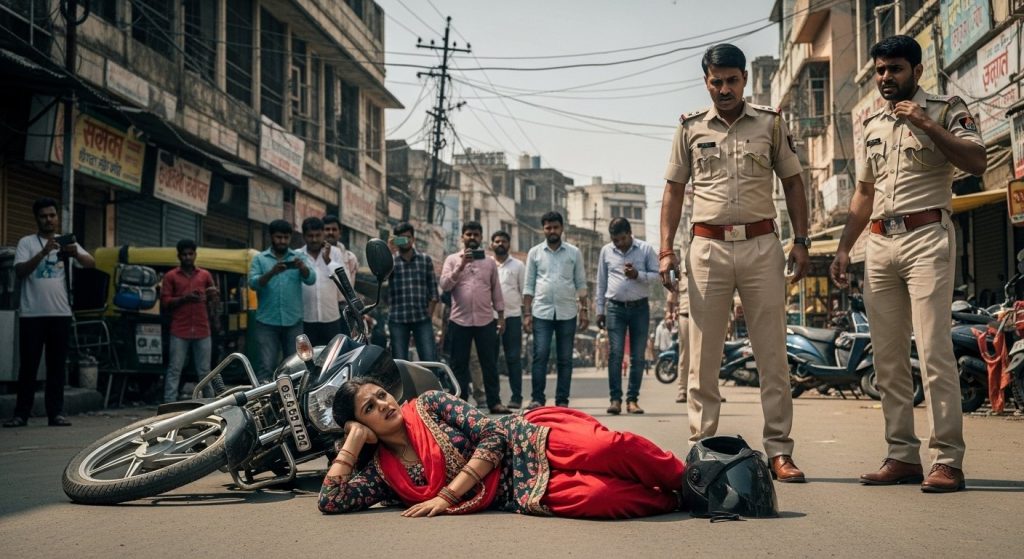 Moradabad: Woman Falls from Bike During Checking, Sub-Inspector and Constable Suspended, Questions Raised Over Police Action