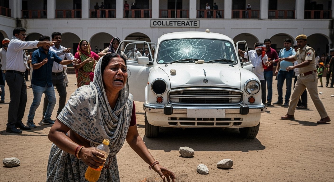 Moradabad: Woman Creates High-Voltage Drama at Collectorate, Pelts Stones at ADM's Vehicle, Attempts Self-Immolation