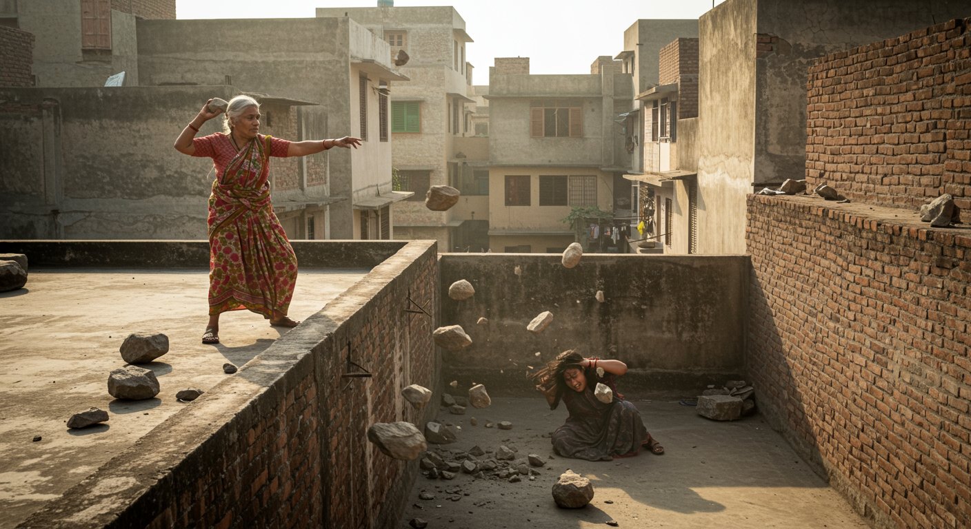वायरल वीडियो: सास ने बहू पर छत से किए पत्थरों के वार, रूह कंपा देने वाली घटना